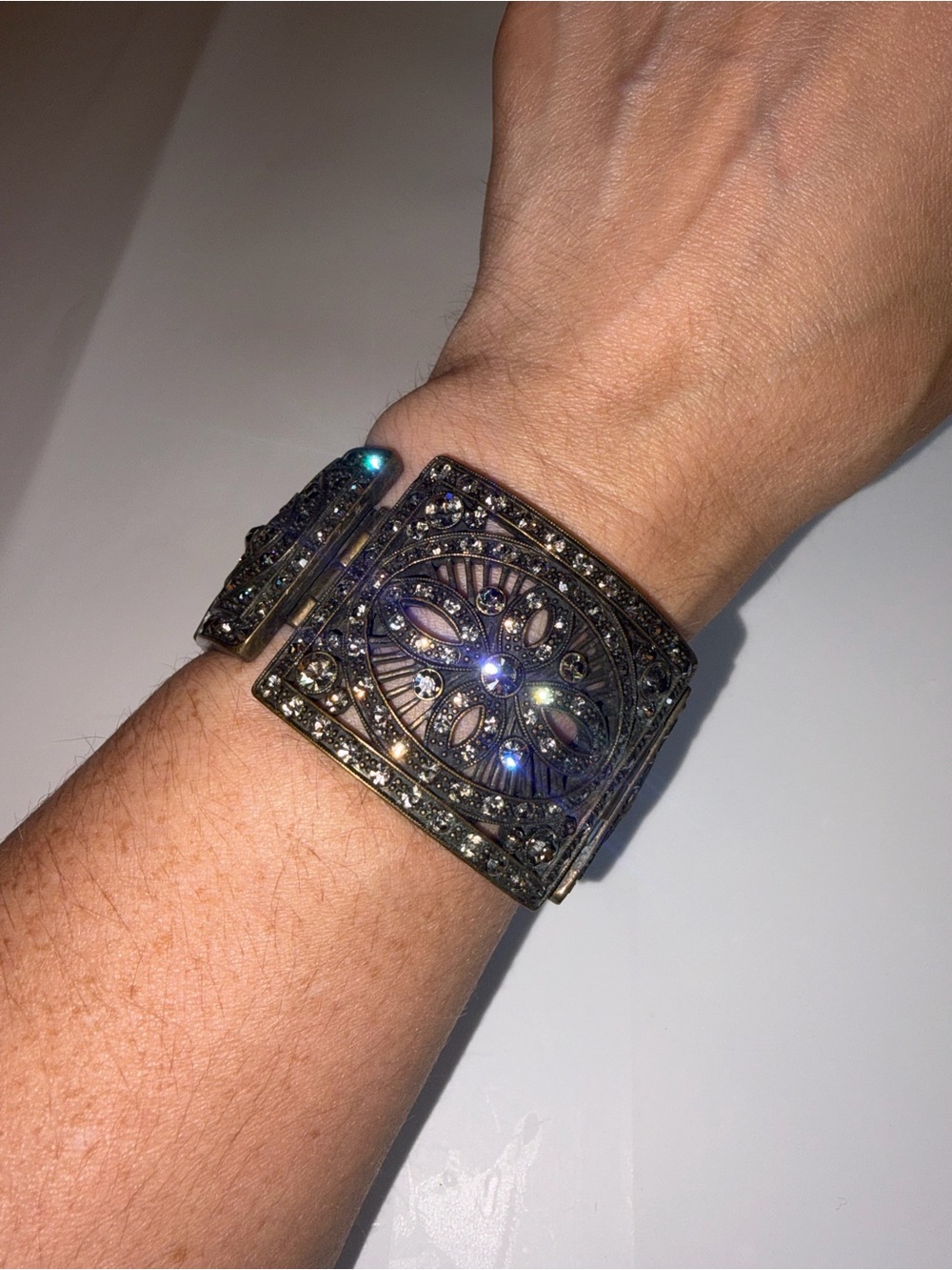 Vintage Y2K UTC Art Deco Rhinestone Wide Panel Bracelet 110g